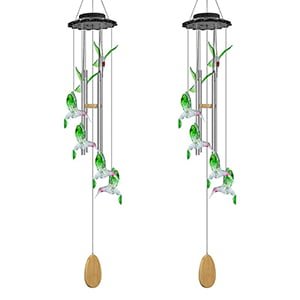 DIY Wooden Label Solar Hummingbird Pillar Wind Chime Light